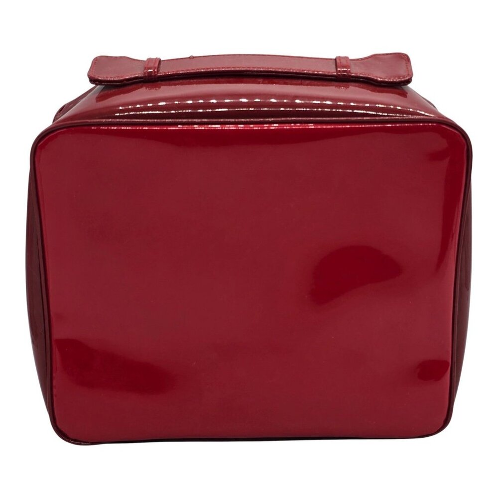 Estee Lauder Sleek Red Patent Leather Cosmetic Travel Bag W/ Gold Zipper Accents - Picture 4 of 12